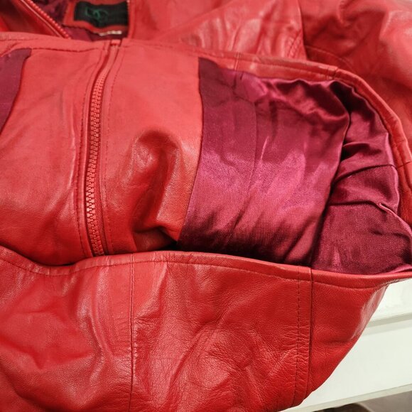DC Collection Red Leather Jacket Size Small - Picture 10 of 12